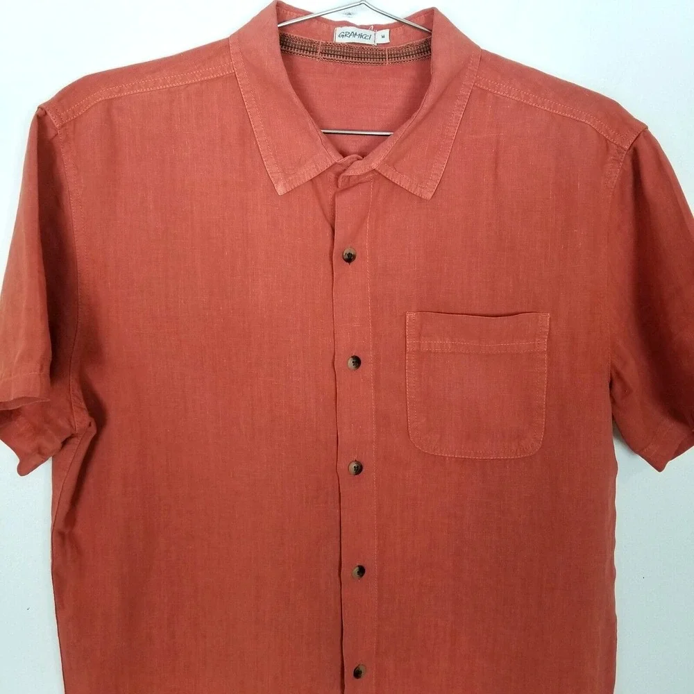 Gramicci Men Short Sleeve Button Down Shirt Sz M Burned Orange Short Sleeve - Picture 2 of 7